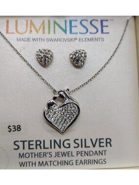 Luminesse Swarovski Elements Sterling Silver Pendant Necklace Earrings Set  18"